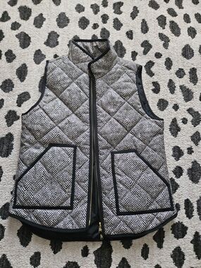 J. Crew Black & Beige Herringbone Quilted Vest